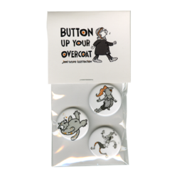 Button up your overcoat with these custom illustrated character buttons by Joni